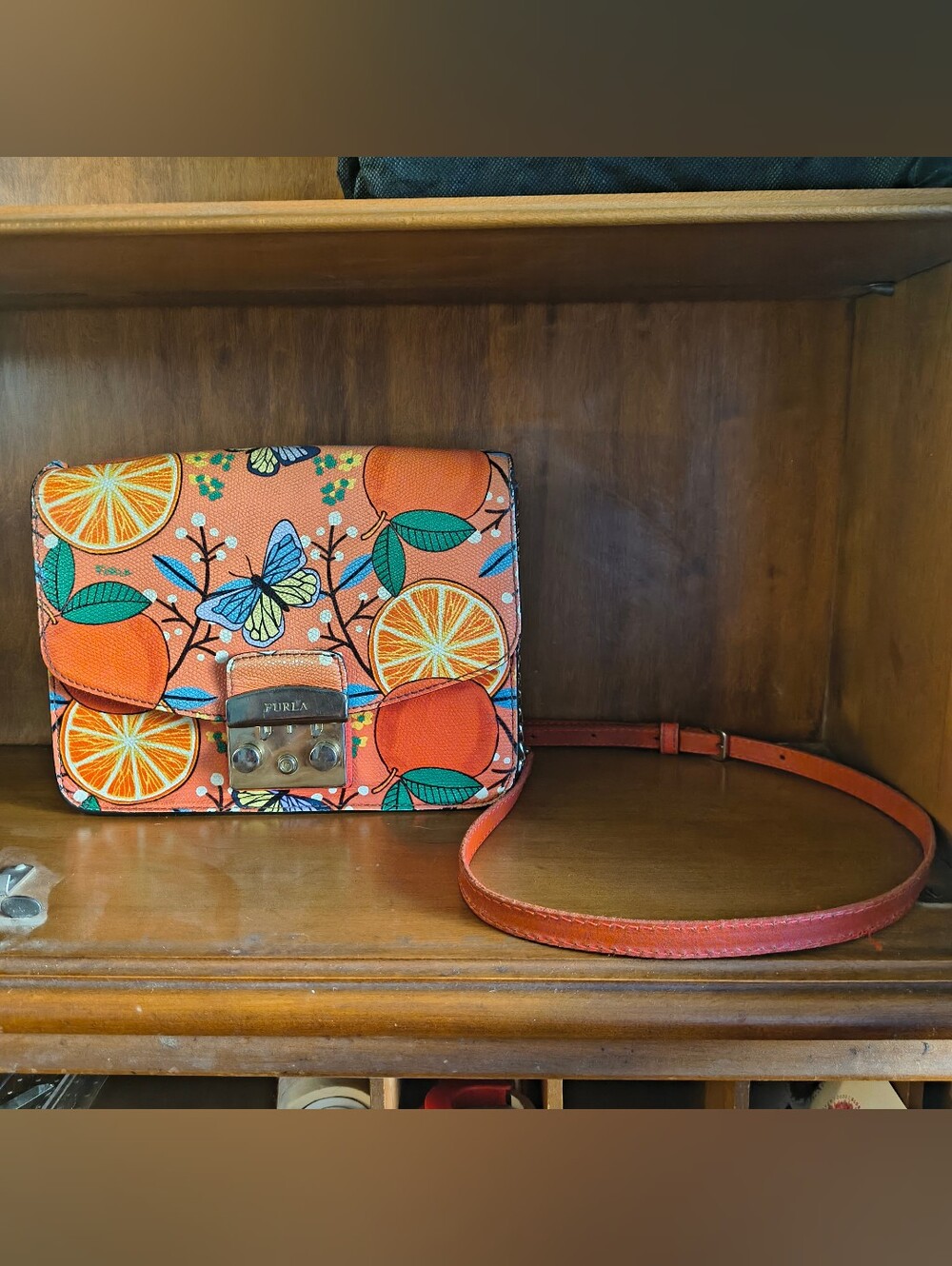 Furla Metropolis Limited Edition Toni Mango Orange Butterfly Crossbody Bag